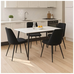 Τραπεζαρία Gustas-Giselle Pakoworld σετ 5τμχ  Λευκό Μαρμάρου Sintered Stone-Μπουκλέ Μαύρο 120x60x75εκ