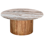 Τραπέζι Σαλονιού Sergy Pakoworld Μασίφ Ξύλο Ακακίας σε Φυσική Απόχρωση με Επιφάνεια Μαρμάμαρου Φ90x40εκ