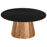 Τραπέζι Σαλονιού Ezerdian Pakoworld Μασίφ Ξύλο Ακακίας σε Φυσική Απόχρωση με Επιφάνεια Μαύρου Μαρμάρου Φ90x45εκ