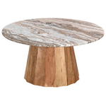 Τραπέζι Σαλονιού Ezerdian Pakoworld Μασίφ Ξύλο Ακακίας σε Φυσική Απόχρωση με Επιφάνεια Μαρμάρου Φ90x45εκ