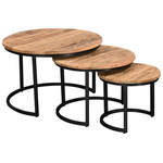 Τραπέζι Σαλονιού Frina Pakoworld σετ 3τεμ Mango Ξύλο σε Φυσική Απόχρωση με Πόδι Μαύρο Μέταλλο