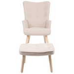 Πολυθρόνα με Υποπόδιο Melisia Pakoworld Μπεζ Ύφασμα και Ξύλινο Πόδι σε Φυσική Απόχρωση 59x67x94εκ