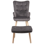 Πολυθρόνα με Υποπόδιο Melisia Pakoworld Γκρι Βελούδο και Ξύλινο Πόδι σε Φυσική Απόχρωση 59x67x94εκ