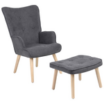 Πολυθρόνα με Υποπόδιο Melisia Pakoworld Ανθρακί Ύφασμα και Ξύλινο Πόδι σε Φυσική Απόχρωση 59x67x94εκ