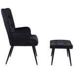 Πολυθρόνα με Υποπόδιο Siella Pakoworld Μαύρο Βελούδο και Μαύρο Μέταλλο Πόδι 59x67x94εκ