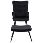 Πολυθρόνα με Υποπόδιο Siella Pakoworld Μαύρο Βελούδο και Μαύρο Μέταλλο Πόδι 59x67x94εκ