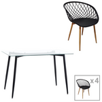 Τραπεζαρία Quana-Ezra Pakoworld σετ 5τεμ Γυάλινο 8χιλ Διάφανο - Μαύρο Πόδι 120x70x75εκ