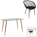 Τραπεζαρία Chloe-Ezra Pakoworld σετ 5τεμ Γυάλινο 8χιλ Ανθρακί - Πόδι Φυσικό 120x70x75εκ