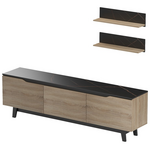 Σύνθετο Σαλονιού Kasia Pakoworld σε Μαύρο Μαρμάρου-Sonoma Απόχρωση 180x35x48.5εκ