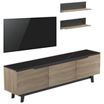 Σύνθετο Σαλονιού Kasia Pakoworld σε Μαύρο Μαρμάρου-Sonoma Απόχρωση 180x35x48.5εκ