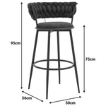 Σκαμπό Μπαρ Alkia i Pakoworld Ύφασμα σε Μαύρη Απόχρωση- Πόδι Μαύρο Μέταλλο 50x56x95εκ