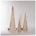 Φωτιζομενοι Κωνοι 40/60/80cm , 3 Σχεδια, 20/30/40 Mini Led, Μπαταριας 2xaa/3xaa, Χρονοδιακοπτη, Ασημι Χαλκινο Καλωδιο, Χρυσος Μεταλλικος Σκελετος, Θερμο Λευκο Led, Προεκταση Παροχης 30cm, Ip44