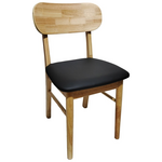 Καρέκλα Bedona Pakoworld Rubberwood σε Φυσική Απόχρωση με Μαύρο pu Μαξιλάρι 47x46x80εκ
