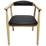 Πολυθρόνα Sandi Pakoworld Rubberwood σε Φυσική Απόχρωση με Μαύρο pu Μαξιλάρι 50x60x80εκ