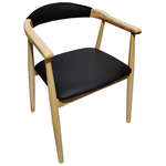 Πολυθρόνα Sandi Pakoworld Rubberwood σε Φυσική Απόχρωση με Μαύρο pu Μαξιλάρι 50x60x80εκ