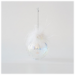 Γυαλινη Μπαλα Διαφανη, Αναγλυφη με Πουπουλα, σετ 4τμχ, 8cm