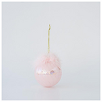Γυαλινη Μπαλα, ροζ Ιριδιζουσα, με Πουπουλα, σετ 4τμχ, 10cm