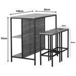 Σετ Τραπέζι Μπαρ Bailon Pakoworld με Ράφια σε oak Απόχρωση με Μαύρο Μέταλλο 100x60x95εκ