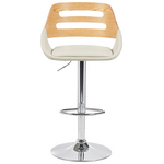 Σκαμπό Μπαρ Fern Pakoworld Πτυσσόμενο Μπεζ pu- Ξύλο Γκρι - Μέταλλο Χρωμίου 50x48.5x89-110.5εκ