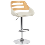 Σκαμπό Μπαρ Fern Pakoworld Πτυσσόμενο Μπεζ pu- Ξύλο Γκρι - Μέταλλο Χρωμίου 50x48.5x89-110.5εκ