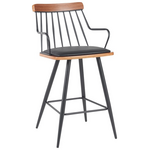 Σκαμπό Μπαρ Posse Pakoworld Μέταλλο Μαύρο-Καρυδί Ξύλο-Μαύρο pu 48x54x92.5εκ