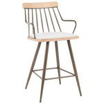 Σκαμπό Μπαρ Posse Pakoworld Μέταλλο Μπρονζε-White Wash Ξύλο-Μπεζ Ύφασμα 48x54x92.5εκ