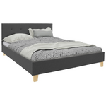 Κρεβάτι Mago Pakoworld Ύφασμα σε Ανθρακί Απόχρωση με Ξύλινο Πόδι 160x200εκ