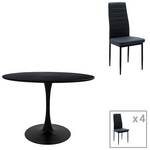 Τραπεζαρία Balou-Parker Pakoworld σετ 5τεμ Μαύρο-Ανθρακί Φ100x73εκ