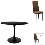 Τραπεζαρία Balou-Parker Pakoworld σετ 5τεμ Μαύρο-Καφέ Φ120x73εκ