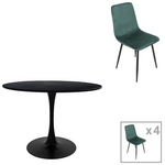 Τραπεζαρία Balou-Grato Pakoworld σετ 5τεμ Μαύρο-Κυπαρισσί Φ100x73εκ