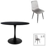 Τραπεζαρία Balou-Grato Pakoworld σετ 5τεμ Μαύρο-Γκρι Φ120x73εκ