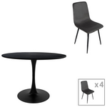 Τραπεζαρία Balou-Grato Pakoworld σετ 5τεμ Μαύρο Φ100x73εκ