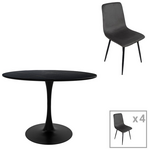 Τραπεζαρία Balou-Grato Pakoworld σετ 5τεμ Μαύρο Φ120x73εκ