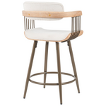 Σκαμπό Μπαρ Cameo Pakoworld Μέταλλο Μπρονζέ-White-Wash Ξύλο-Μπέζ Ύφασμα 53x50x93εκ