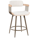 Σκαμπό Μπαρ Cameo Pakoworld Μέταλλο Μπρονζέ-White-Wash Ξύλο-Μπέζ Ύφασμα 53x50x93εκ