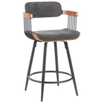 Σκαμπό Μπαρ Cameo Pakoworld Μέταλλο Μαύρο-Καρυδί Ξύλο-Ανθρακί Ύφασμα 53x50x93εκ