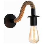 Φωτιστικό Τοίχου-Απλίκα Kaniwel Pakoworld e27 Μέταλλο και Σχοινί σε Μαύρη-Φυσική Απόχρωση 28x10x10εκ