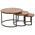 Τραπέζι Σαλονιού Frina Pakoworld σετ 3τεμ Mango Ξύλο σε Καρυδί Απόχρωση με Πόδι Μαύρο Μέταλλο