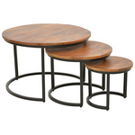 Τραπέζι Σαλονιού Frina Pakoworld σετ 3τεμ Mango Ξύλο σε Καρυδί Απόχρωση με Πόδι Μαύρο Μέταλλο