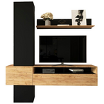 Σύνθετο Σαλονιού Wendy Pakoworld σε oak-Μαύρη Απόχρωση 195.1x37.3x219.1εκ