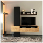 Σύνθετο Σαλονιού Wendy Pakoworld σε oak-Μαύρη Απόχρωση 195.1x37.3x219.1εκ