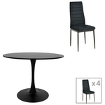 Τραπεζαρία Balou-Parker Pakoworld σετ 5τεμ Μαύρο Φ120x73εκ