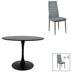 Τραπεζαρία Balou-Parker Pakoworld σετ 5τεμ Μαύρο-Γκρι Φ120x73εκ