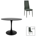 Τραπεζαρία Balou-Parker Pakoworld σετ 5τεμ Μαύρο-Ύφασμα Ανθρακί Φ100x73εκ