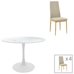 Τραπεζαρία Balou-Parker Pakoworld σετ 5τεμ Λευκό-Μπεζ Φ120x73εκ