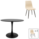 Τραπεζαρία Balou-Noor Pakoworld σετ 5τεμ mdf Μαύρο-Μπεζ Φ100x73εκ