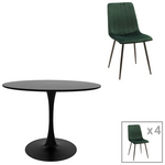 Τραπεζαρία Balou-Noor Pakoworld σετ 5τεμ mdf Μαύρο-Κυπαρισσι Φ100x73εκ