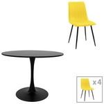 Τραπεζαρία Balou-Noor Pakoworld σετ 5τεμ mdf Μαύρο-Κιτρινο Φ100x73εκ