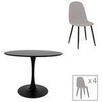 Τραπεζαρία Bella-Balou Pakoworld σετ 5τεμ mdf Μαύρο-Ύφασμα Γκρι Φ100x73εκ