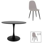 Τραπεζαρία Bella-Balou Pakoworld σετ 5τεμ mdf Μαύρο-Ύφασμα Γκρι Φ120x73εκ